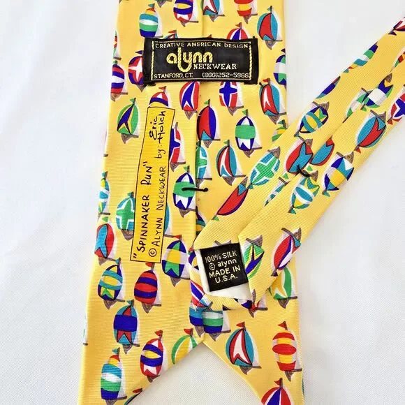 Alynn Neckwear - 100% Silk Tie "Spinnaker Run" Yellow Made in USA 59.4" x 3.5" - Picture 2 of 6
